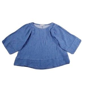 Zara W/B Collection Blue Textured Top Size Small